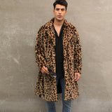 Men's Classic Casual Leopard Plush Faux Fur Suit Collar Mid-Length Coat 66169813K