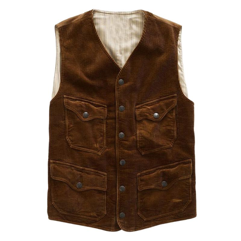 Men's Vintage Corduroy V-Neck Vest 63321834U