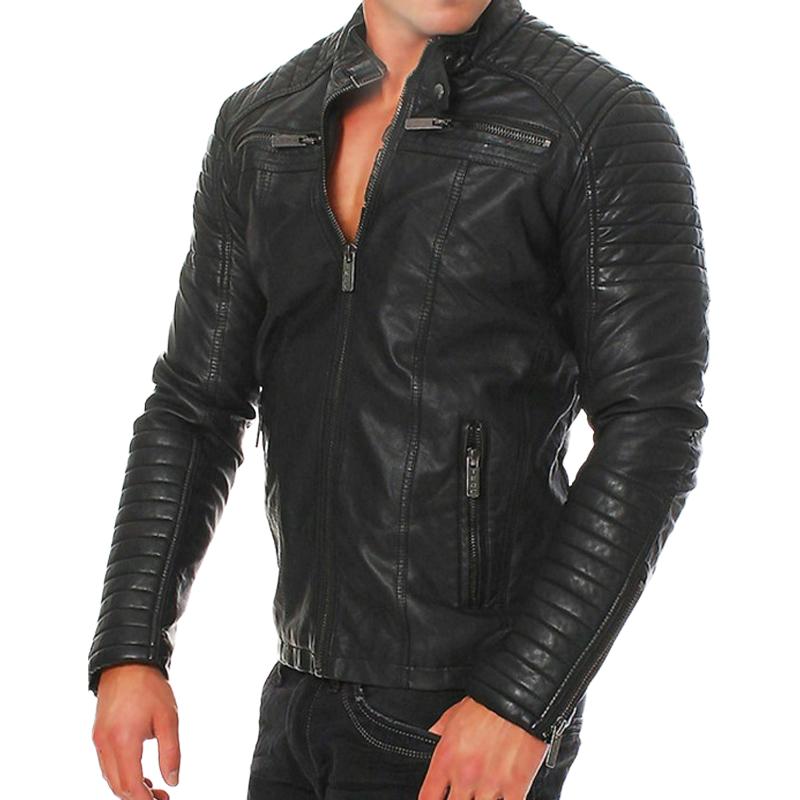 Men's PU Leather Windproof Biker Leather Jacket 35852732U