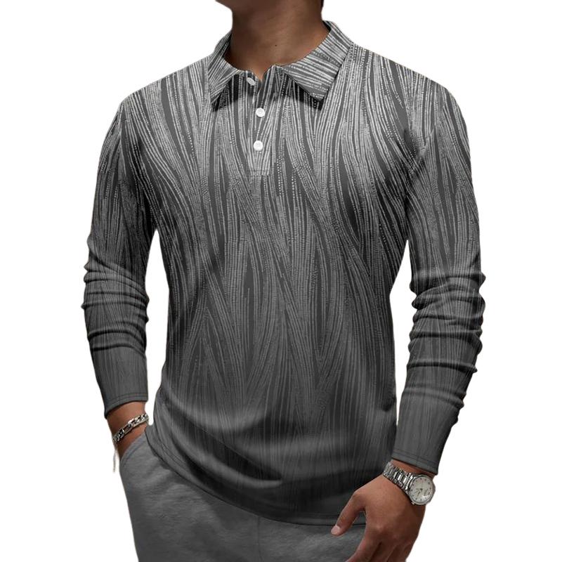 Men's Retro Polo Neck Print Long Sleeve T-Shirt 51650314U