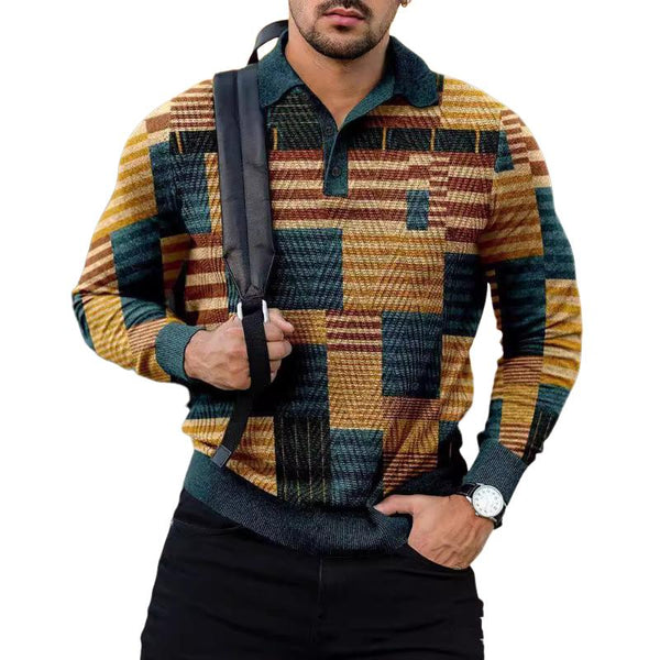 Men's Printed Casual Zipper Long Sleeve Polo Shirt 21020557X