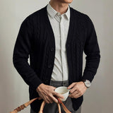 Men's Solid Color Knit Cable V Neck Single Breasted Cardigan 68307847Z