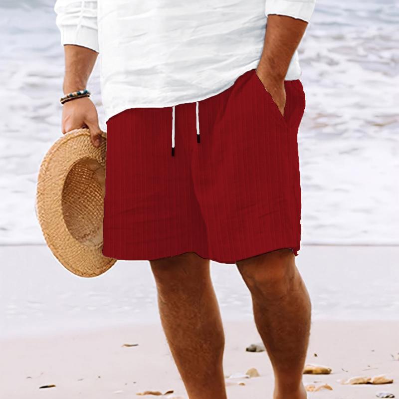 Men's Cotton And Linen Striped Beach Drawstring Shorts 98769744Y