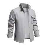 Men's Casual Waffle Lapel Flap Pocket Loose Shirt Jacket 83556169M