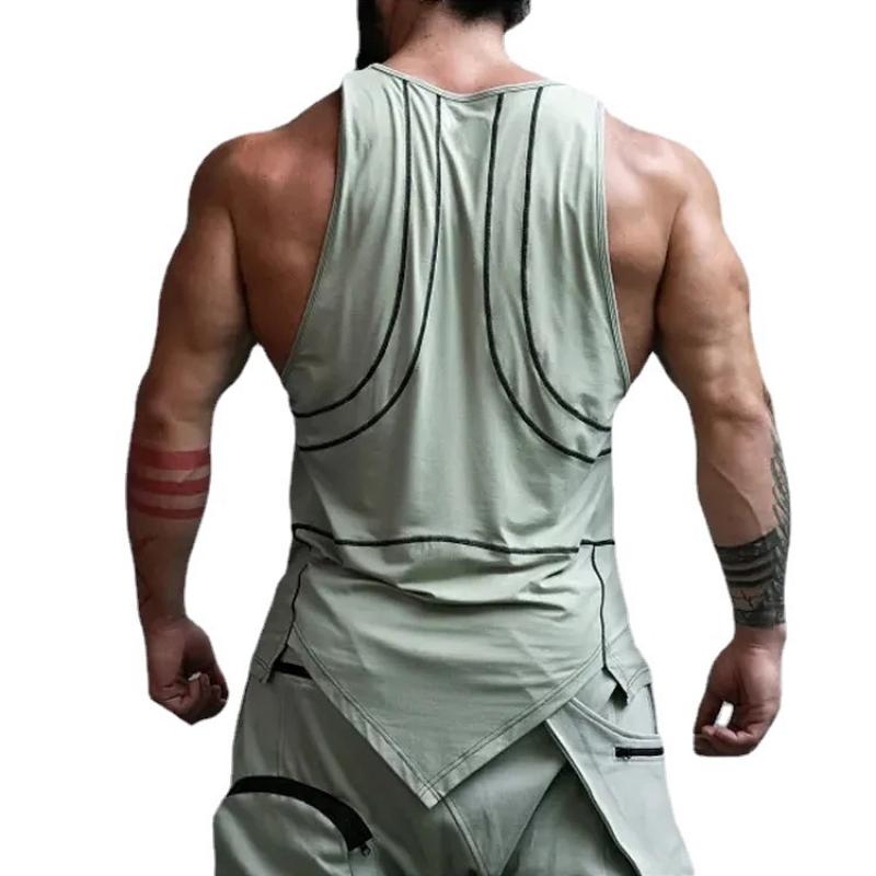 Men's Solid Irregular Hem Sleeveless Fitness Sports Tank Top 59534186Z