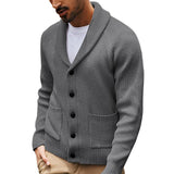 Men's Solid Color Casual Long Sleeve Lapel Knitted Cardigan 92167275X