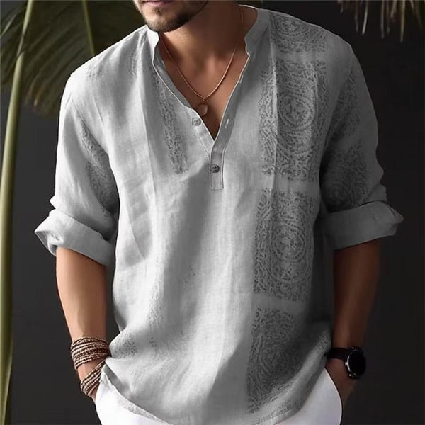 Men's Printed Loose Stand Collar Long Sleeve Shirt 71303257Z