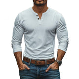 Men's Casual Solid Color Cotton V-neck Slim Fit Long Sleeve T-shirt 20960506M