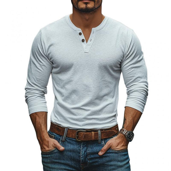 Men's Casual Solid Color Cotton V-neck Slim Fit Long Sleeve T-shirt 20960506M