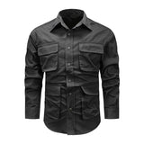 Men's Solid Multi-pocket Lapel Long Sleeve Cargo Shirt 99064279Z
