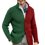 Men's Colorblock Stand Collar Single Breasted Knit Cardigan 75008048Z