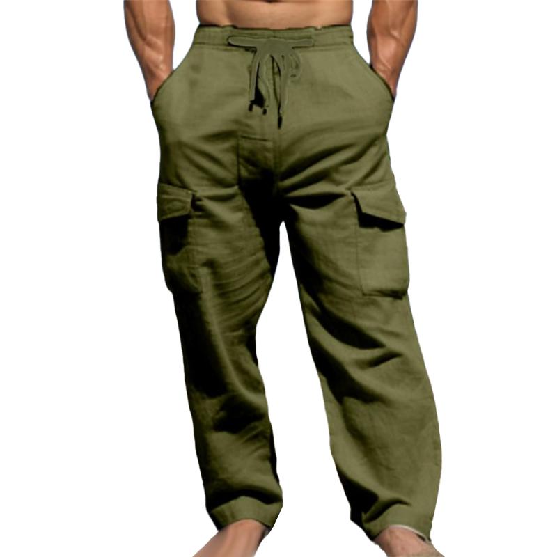 Pantalones casuales de cintura elástica con múltiples bolsillos y sueltos para hombre 14013824Z