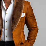 Men's Retro Casual Suede Fur Collar Splicing Blazer 18082948TO