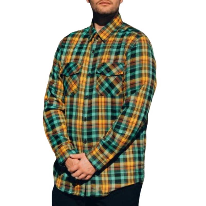 Men's Casual All-match Yellow Plaid Lapel Long Sleeve Shirt 18939932F