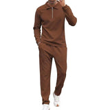 Men's Casual Jacquard Zipper Lapel Long Sleeve Polo Shirt Sports Pants Set 22827630M