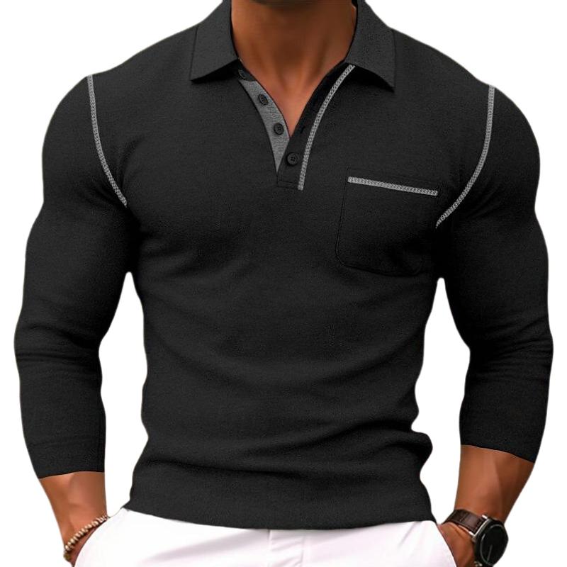 Men's Casual Colorblock Lapel Slim Fit Long Sleeve Polo Shirt 24545515M