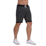 Men's Casual Striped Lace-up Elastic Waist Shorts 86576805M