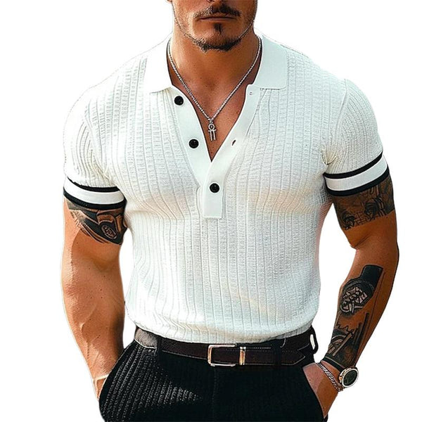 Men's Casual Cotton Blend Colorblock Lapel Short Sleeve Polo Shirt 90327053M