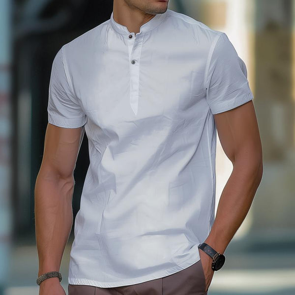 Men's Solid Slim Stand Collar Short Sleeve Shirt 81916160Z