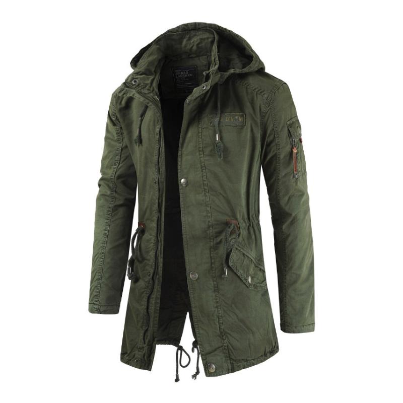 Men's Casual Outdoor Cotton Stand Collar Hooded Zipper Mid-length Trench Coat 69828861M