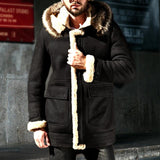 Men's Thickened Warm Faux Fur Hooded Pockets Mid-length Coat 78090106Z