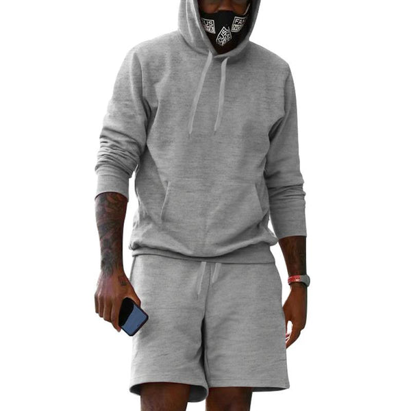 Men's Fashion Solid Loose Hoodie And Shorts Casual Set 46966603Z