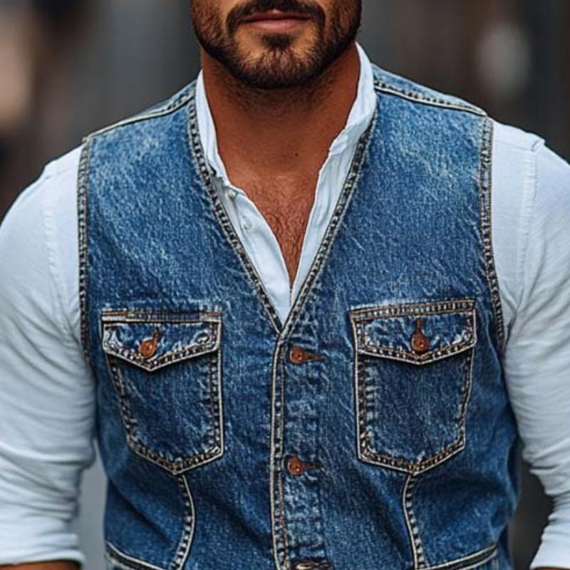 Men's Classic Western Style Slim Fit Denim Vest 57831484K