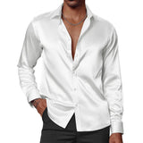 Men's Casual Solid Color Satin Lapel Long Sleeve Shirt 51577471Y