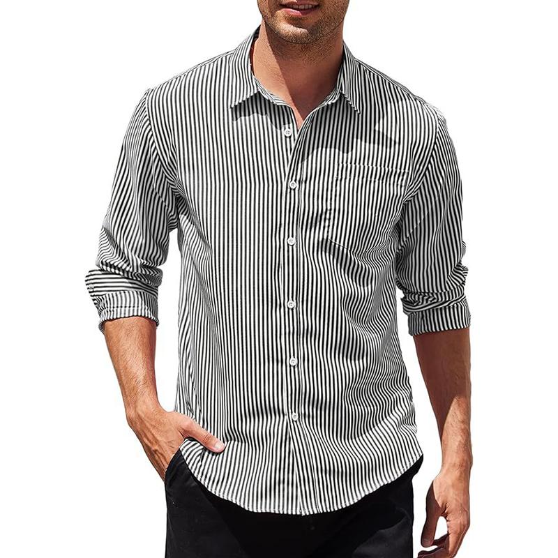 Men's Striped Lapel Long Sleeve Casual Shirt 25817103Z