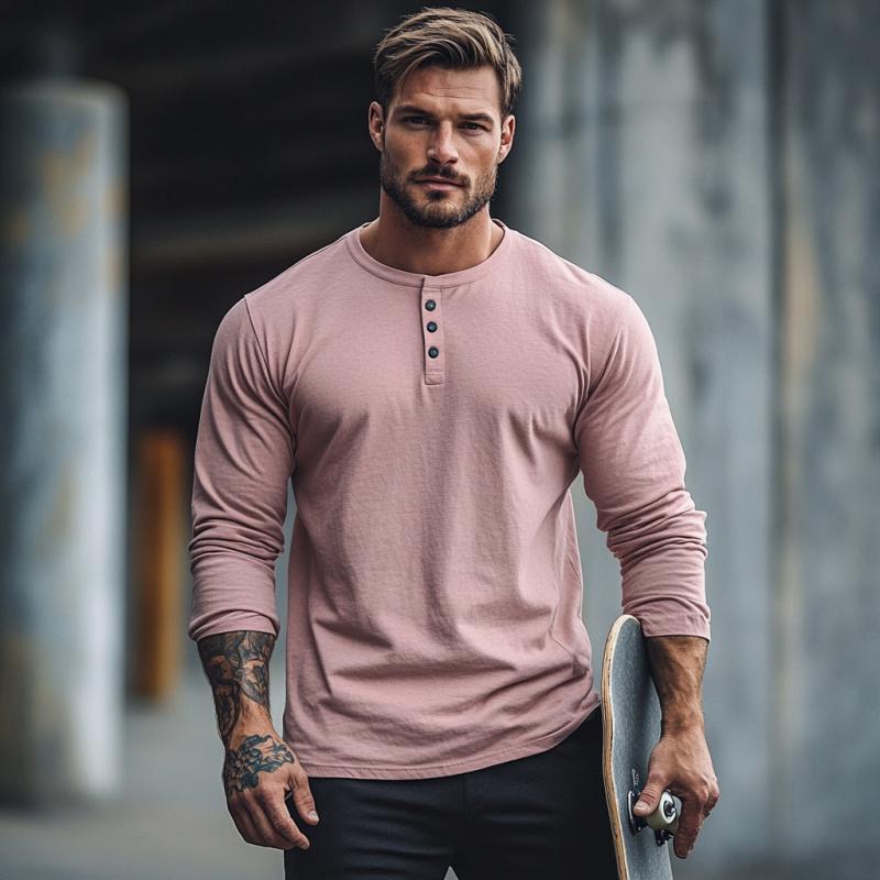 Men's Casual Cotton Henley Collar Slim Fit Long Sleeve T-Shirt 71237161M