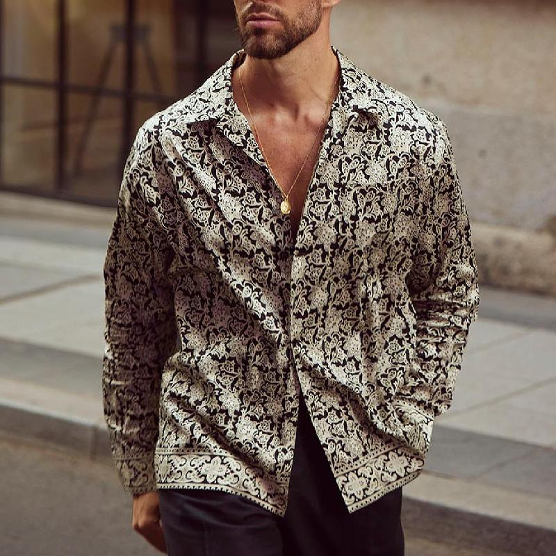 Men's Classic Vintage Print Long Sleeve Shirt 02058342K