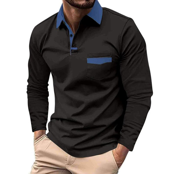 Men's Colorblock Lapel Long Sleeve Casual Polo Shirt 85306116Z