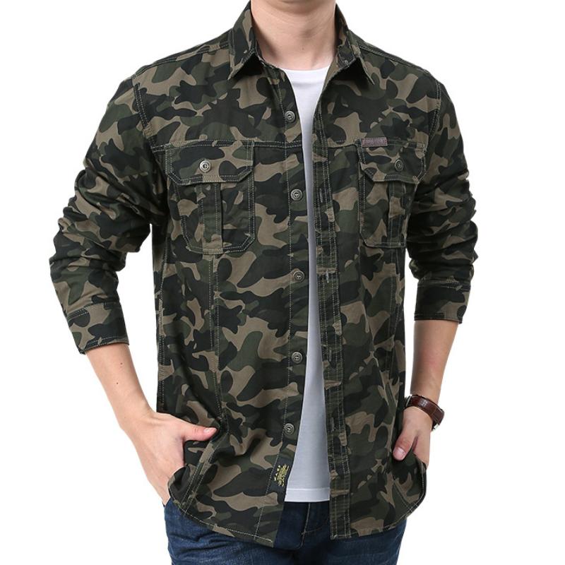 Men's Casual Outdoor Camouflage Cotton Lapel Workwear Long-sleeved Shirt 33665073M