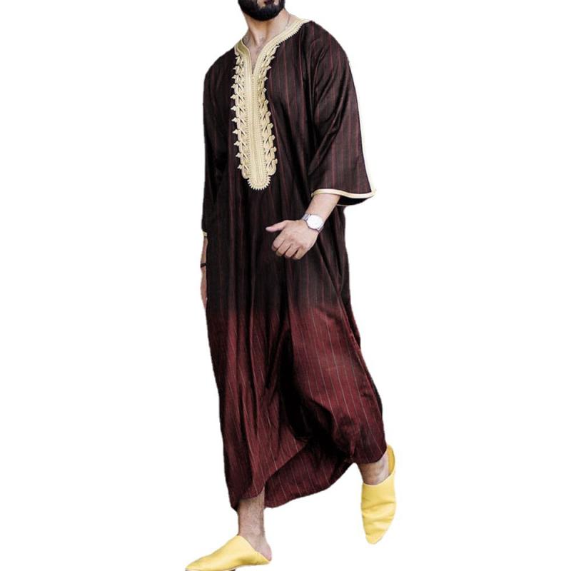 Men's V Neck Gradient Striped Loose Long Robe 82362204Z