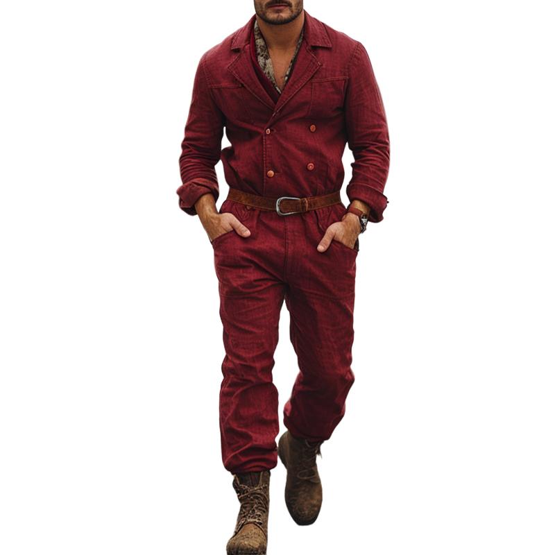 Men's Fashion Lapel Double Breasted Jumpsuit 52355442Y