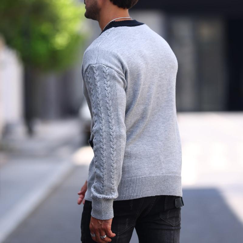 Men's Colorblock Cable Knit Single-Breasted Cardigan 59511158Y