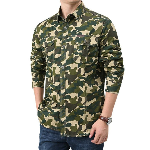 Men's Casual Outdoor Camouflage Cotton Lapel Workwear Long-sleeved Shirt 33665073M