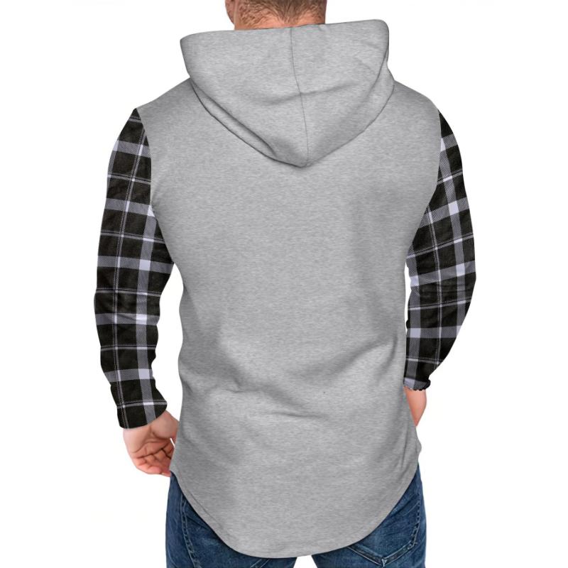 Men's Casual Check Color Block Button Hoodie 50430405Y