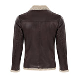 Men's Vintage Thick Warm Fur Lapel Zipper Slim Fit Leather Jacket 36729280M