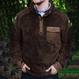 Men's Fleece Lapel Button Embellished Pocket Long Sweater 79828323Z