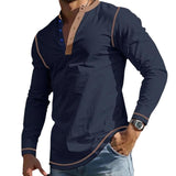 Men's Retro Colorblock Waffle Henley Neck Long Sleeve T-Shirt 53116566M