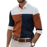 Men's Casual Colorblock Print Lapel Long Sleeve Shirt 81573549Y