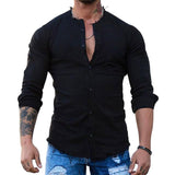 Men's Casual Raw Edge Long Sleeve Shirt 91386169TO