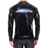 Men's Classic Casual Slim Fit Soft Patent Leather V-Neck Long Sleeve T-Shirt 82066135K