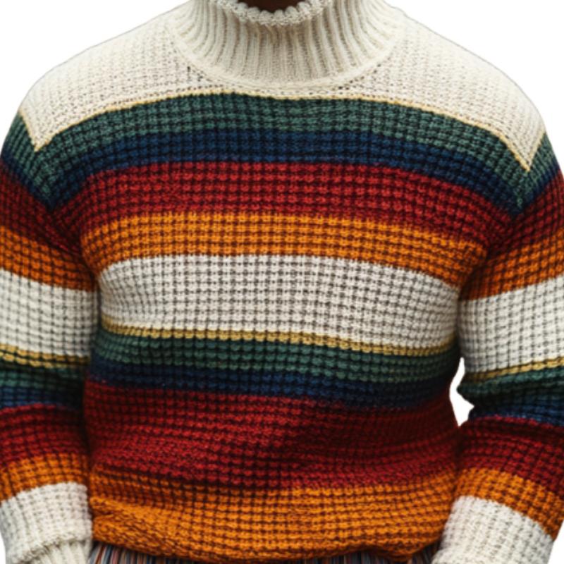 Men's Classic Turtleneck Pullover Striped Sweater 63406780F