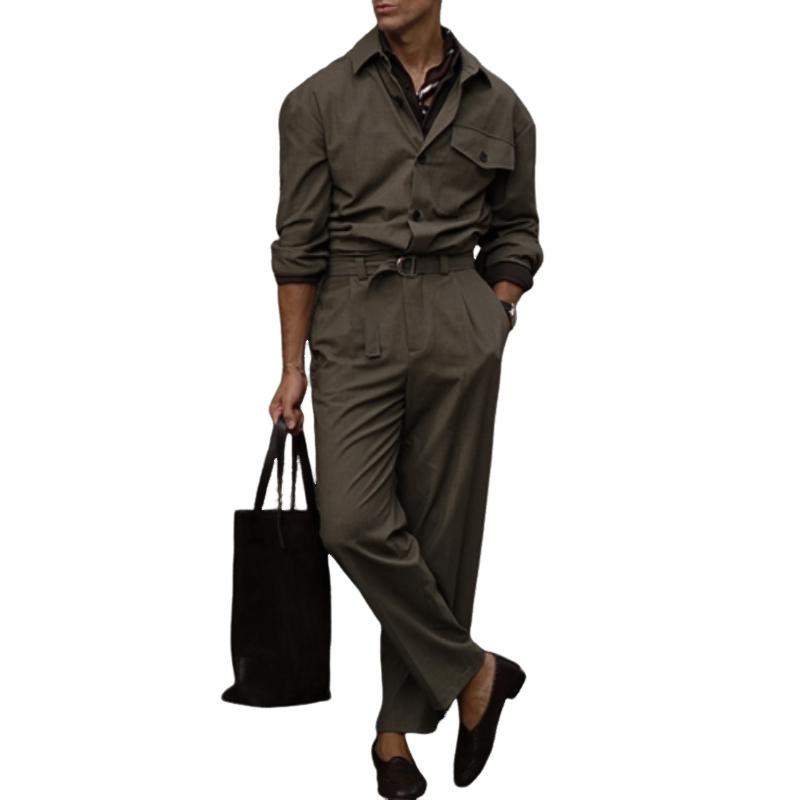 Men's Classic Casual Stylish Multi-pocket Long Sleeve Jumpsuit 25012902K