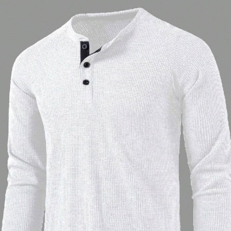 Men's All-match Solid Color Long-sleeved Henley Shirt 42688827F