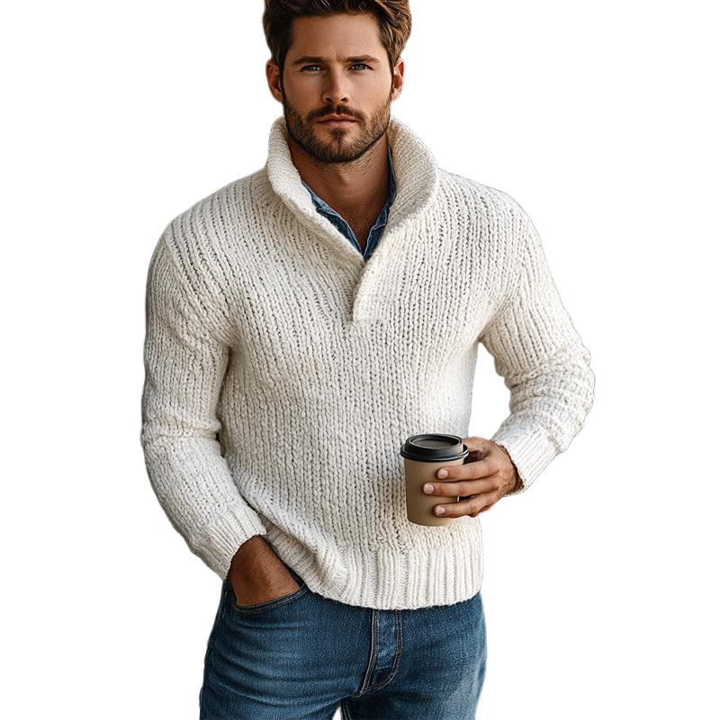 Men's Vintage White Stand Collar Knit Sweater 50048428U