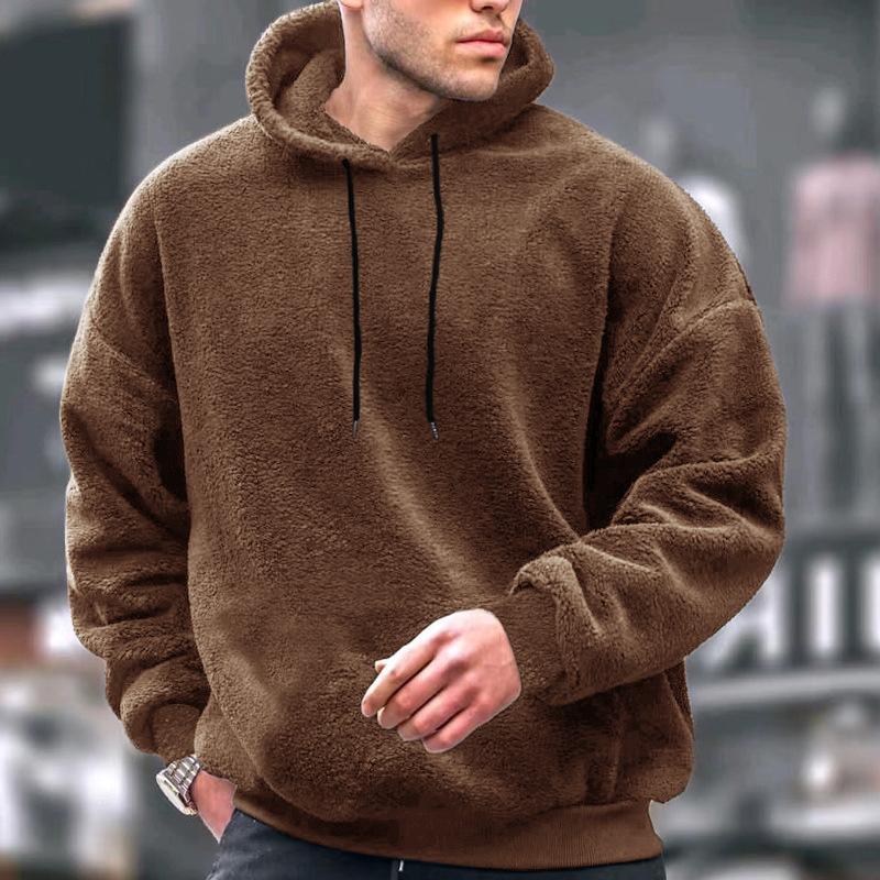 Men's Solid Plush Loose Long Sleeve Casual Hoodie 70730272Z