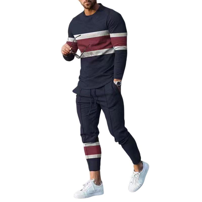 Men's Sports Casual Crew Neck Pullover Sweatshirt and Trousers Set 30423543F